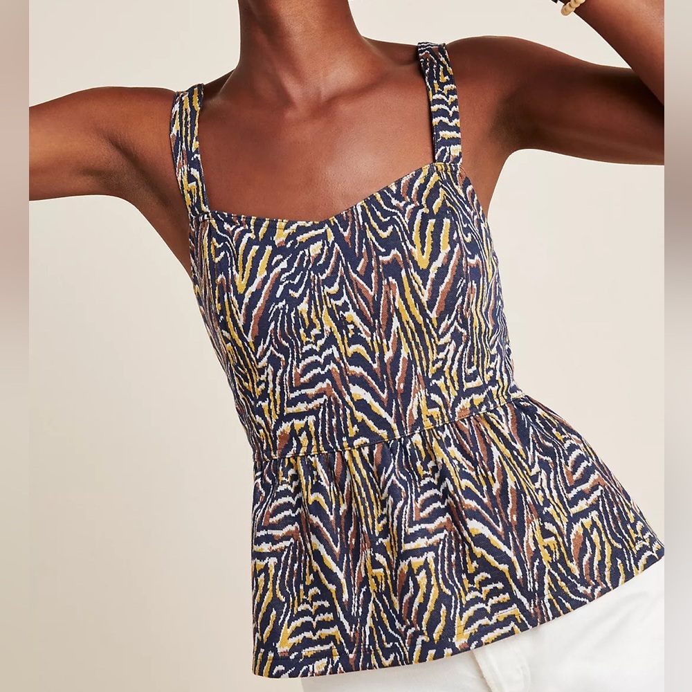 Anthropologie Jaime Zebra Peplum Tank Top Sweetheart-Neckline Women’s Large